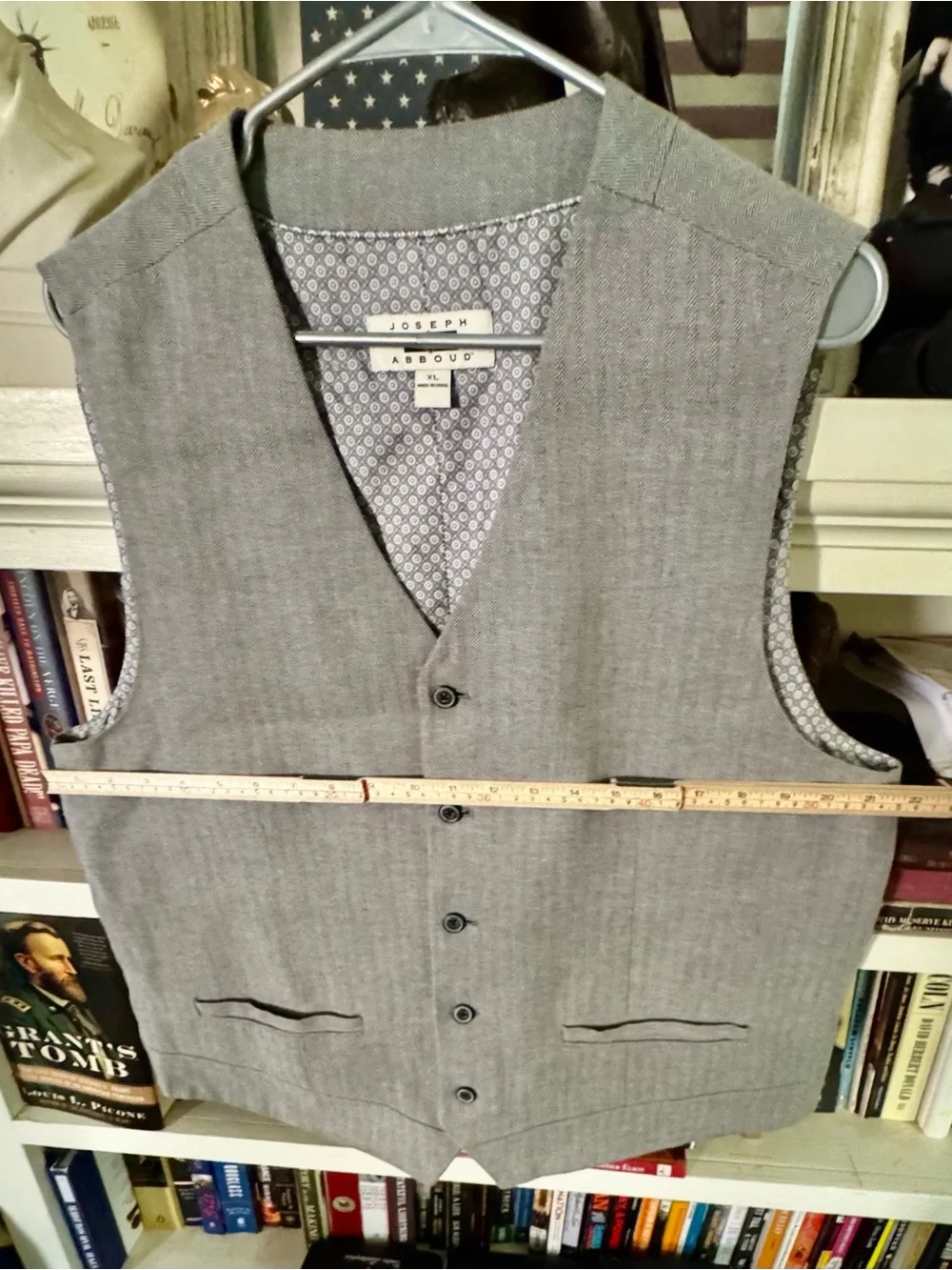 Joseph Abboud Men’s XL Gray Herringbone Suit Vest Waistcoat 5-Button Lined
